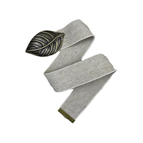 Versatile White Stretch Belt with Metallic Brass Tone Leaf Clasp Fits up to 2X - Picture 1 of 5